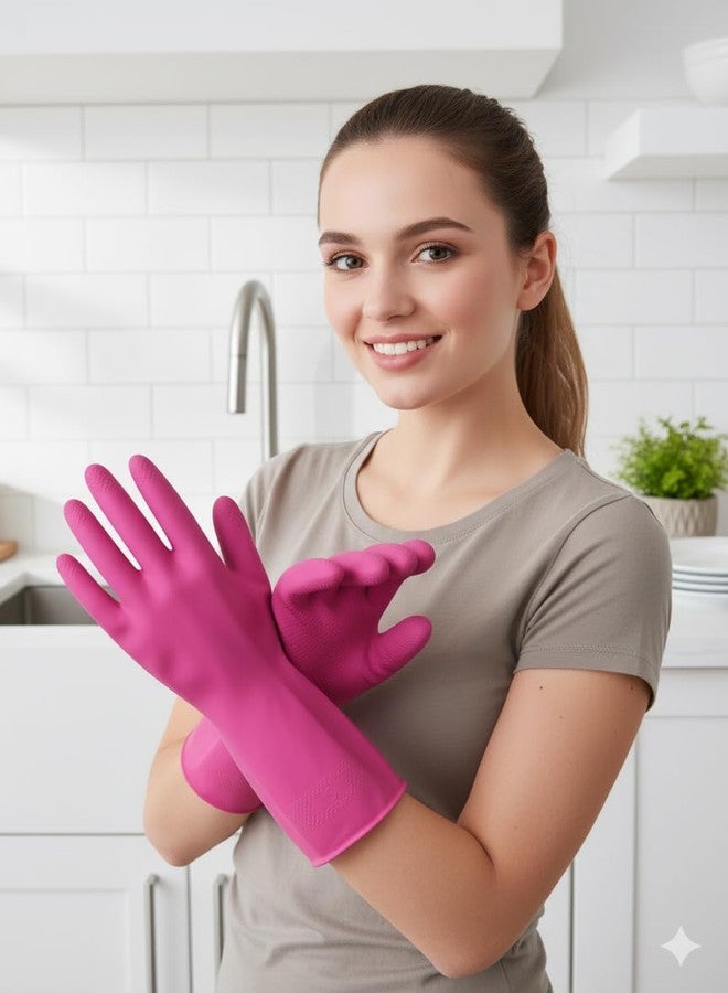 7Shield Reusable Heavy Duty Hand gloves for Dishwashing, gardening, kitchen cleaning Non-Slippery & Durable Pink (1 Pair) - Image 1